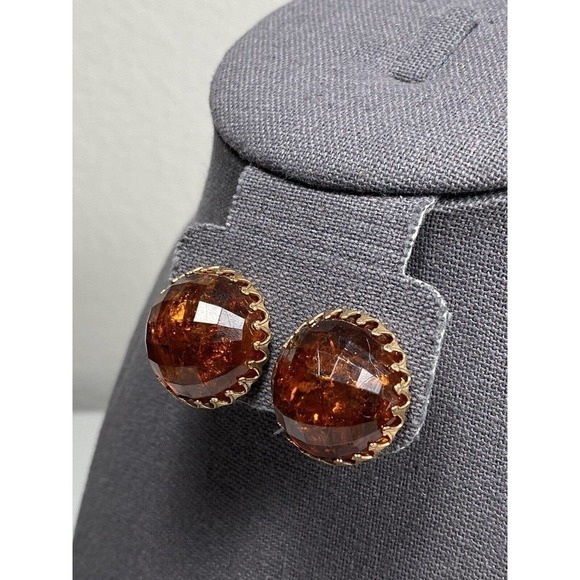 Vintage Earrings Clips Clip Ons Crackle Plastic Inserts Honey Estate - Picture 1 of 9